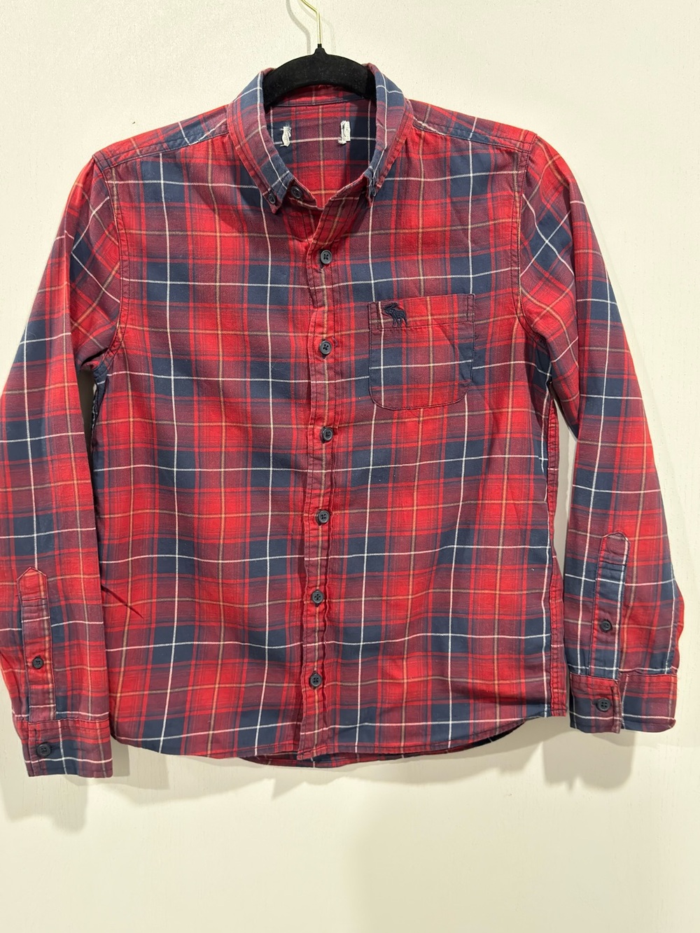 Abercrombie Kids Boys Red Navy Plaid Long Sleeve Button-Down Shirt Size 11/12